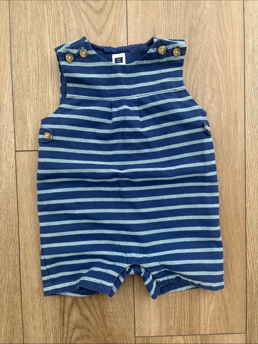 Janie and Jack Navy and Light Blue Striped Romper with Buttons